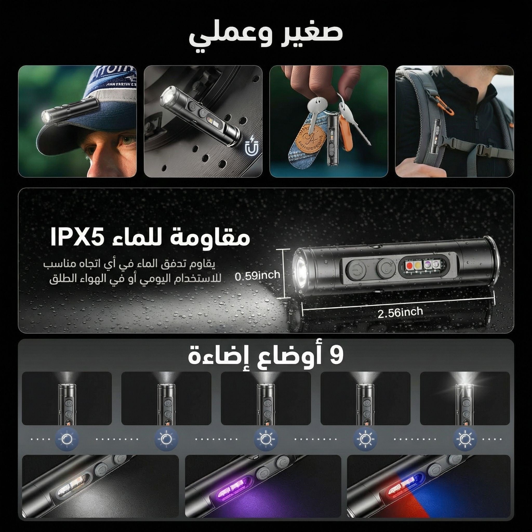 مصباح يدوي LED قابل لإعادة الشحن من WAIORD بقوة 500 لومن